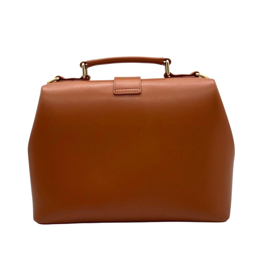 スターバックス　ハンドバッグ　茶　ロゴ　がま口　斜め掛け可　2way　F　ショルダーバッグ　トートバッグ　レザー　本革　ブラウン　ゴールド金具