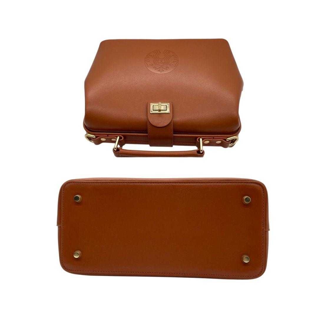 スターバックス　ハンドバッグ　茶　ロゴ　がま口　斜め掛け可　2way　F　ショルダーバッグ　トートバッグ　レザー　本革　ブラウン　ゴールド金具