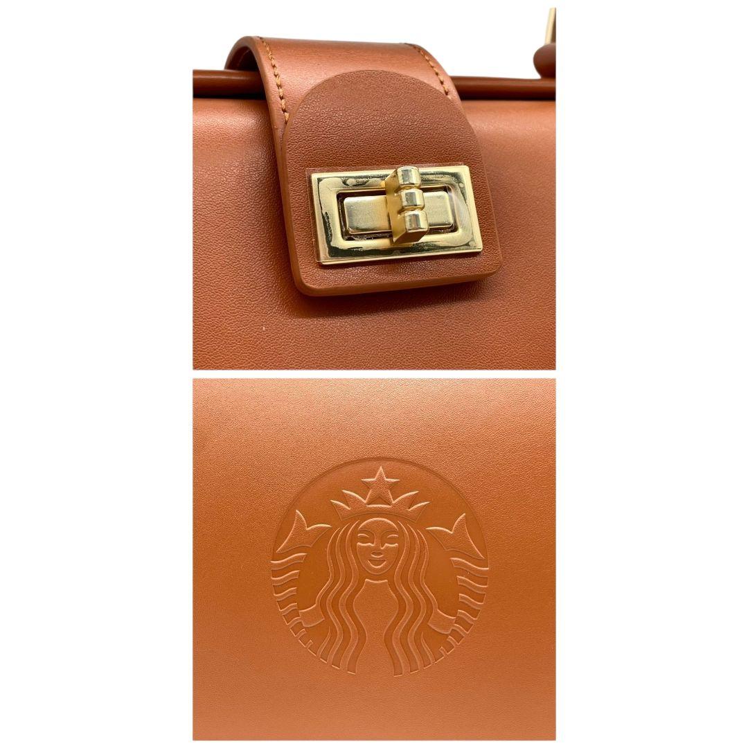 スターバックス　ハンドバッグ　茶　ロゴ　がま口　斜め掛け可　2way　F　ショルダーバッグ　トートバッグ　レザー　本革　ブラウン　ゴールド金具