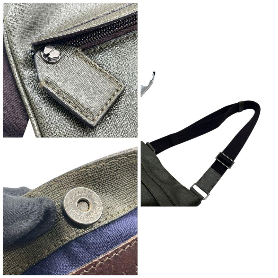 フルラ ショルダーバッグ 緑 グリーン ウォモ レザー 本革 斜め掛け可 ロゴプレート シルバー金具 ロゴタグ s77 FURLA UOMO メンズ オシャレ 鑑定済 本物保証