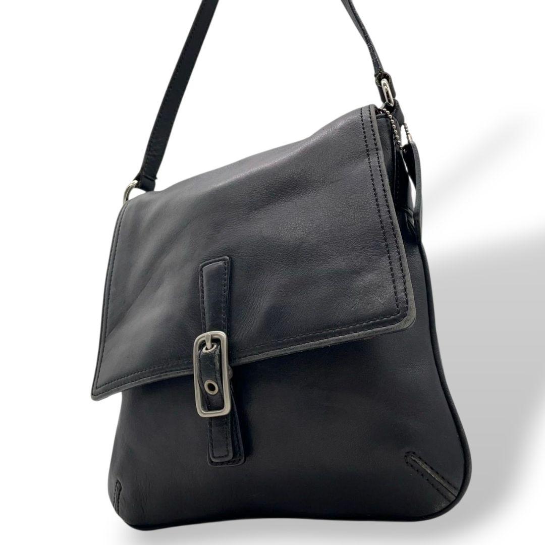 コーチ COACH ショルダーバッグ 黒 オールドコーチ フラップ ベルト レザー ハンドバッグ 本革 ブラック 斜め掛け可 シルバー金具 ロゴタグ 9592 T6 レディース