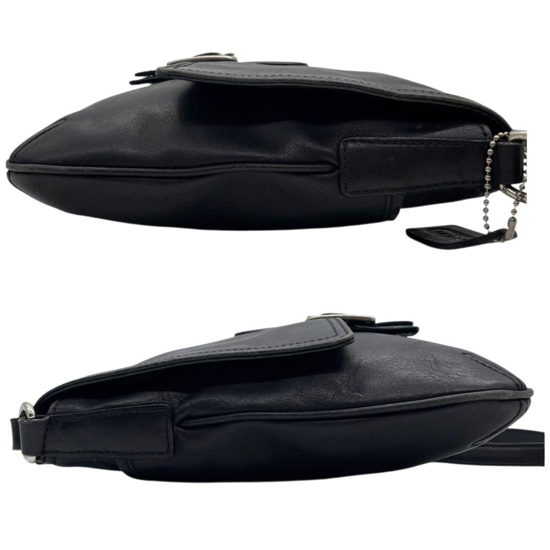 コーチ COACH ショルダーバッグ 黒 オールドコーチ フラップ ベルト レザー ハンドバッグ 本革 ブラック 斜め掛け可 シルバー金具 ロゴタグ 9592 T6 レディース