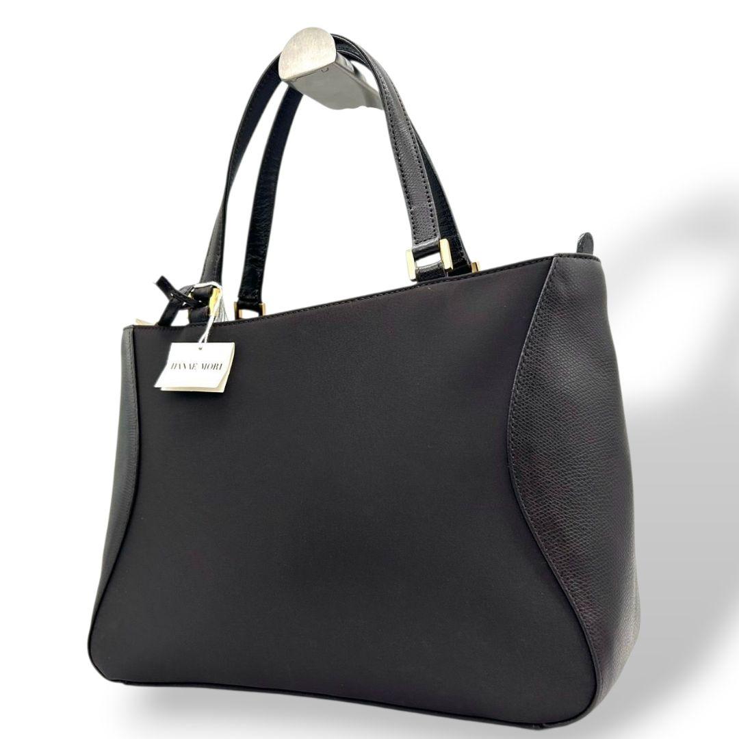 ハナエモリ ハンドバッグ 茶 ワンショルダー ナイロン レザー s16 トートバッグ ダークブラウン ゴールド金具 肩掛け可 肩かけ可 本革 HANAE MORI