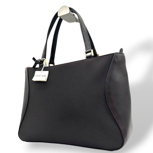 ハナエモリ ハンドバッグ 茶 ワンショルダー ナイロン レザー s16 トートバッグ ダークブラウン ゴールド金具 肩掛け可 肩かけ可 本革 HANAE MORI