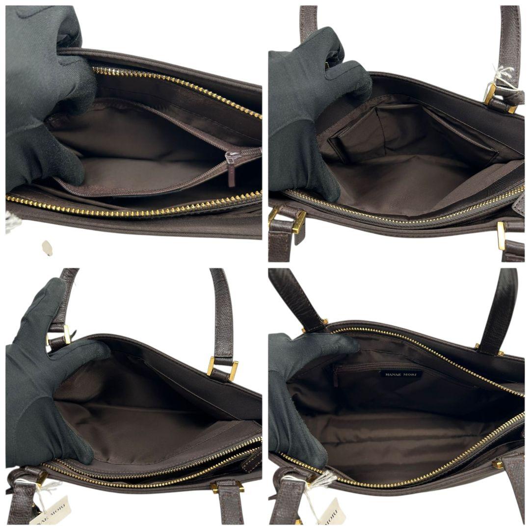 ハナエモリ ハンドバッグ 茶 ワンショルダー ナイロン レザー s16 トートバッグ ダークブラウン ゴールド金具 肩掛け可 肩かけ可 本革 HANAE MORI