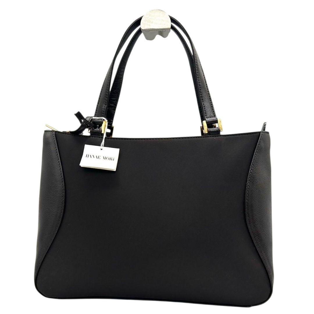 ハナエモリ ハンドバッグ 茶 ワンショルダー ナイロン レザー s16 トートバッグ ダークブラウン ゴールド金具 肩掛け可 肩かけ可 本革 HANAE MORI