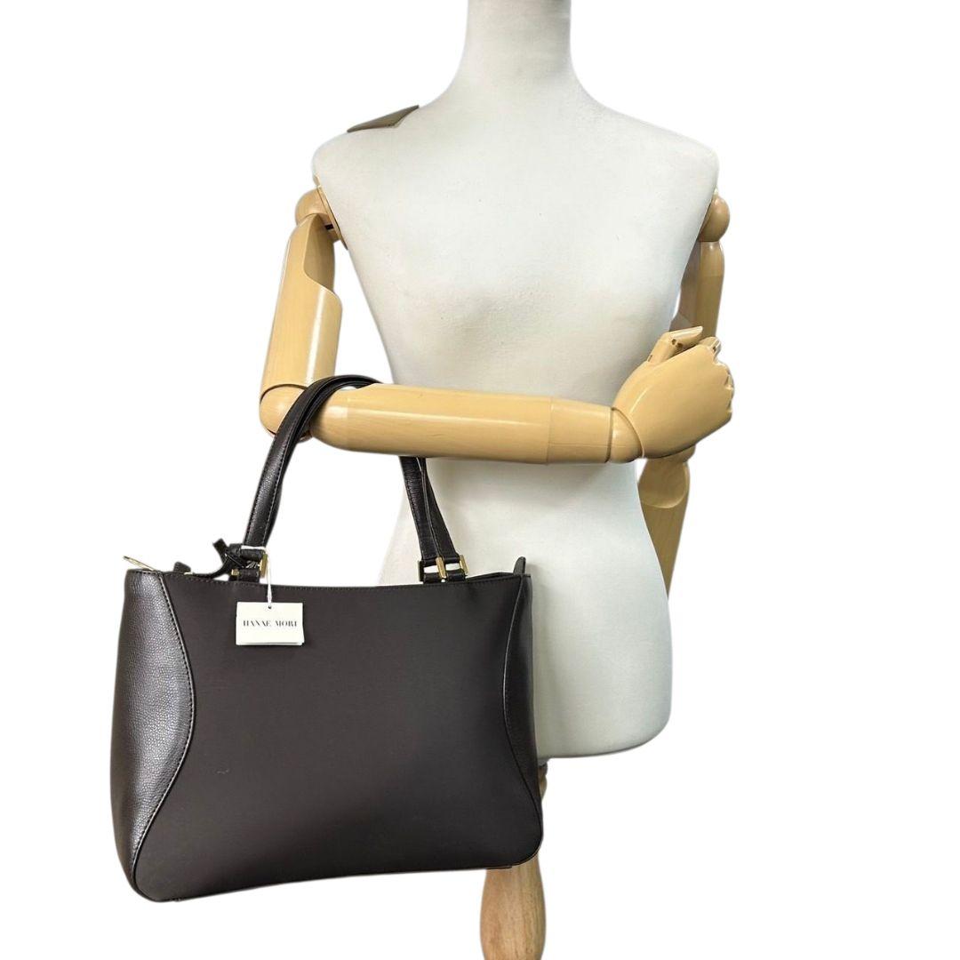 ハナエモリ ハンドバッグ 茶 ワンショルダー ナイロン レザー s16 トートバッグ ダークブラウン ゴールド金具 肩掛け可 肩かけ可 本革 HANAE MORI
