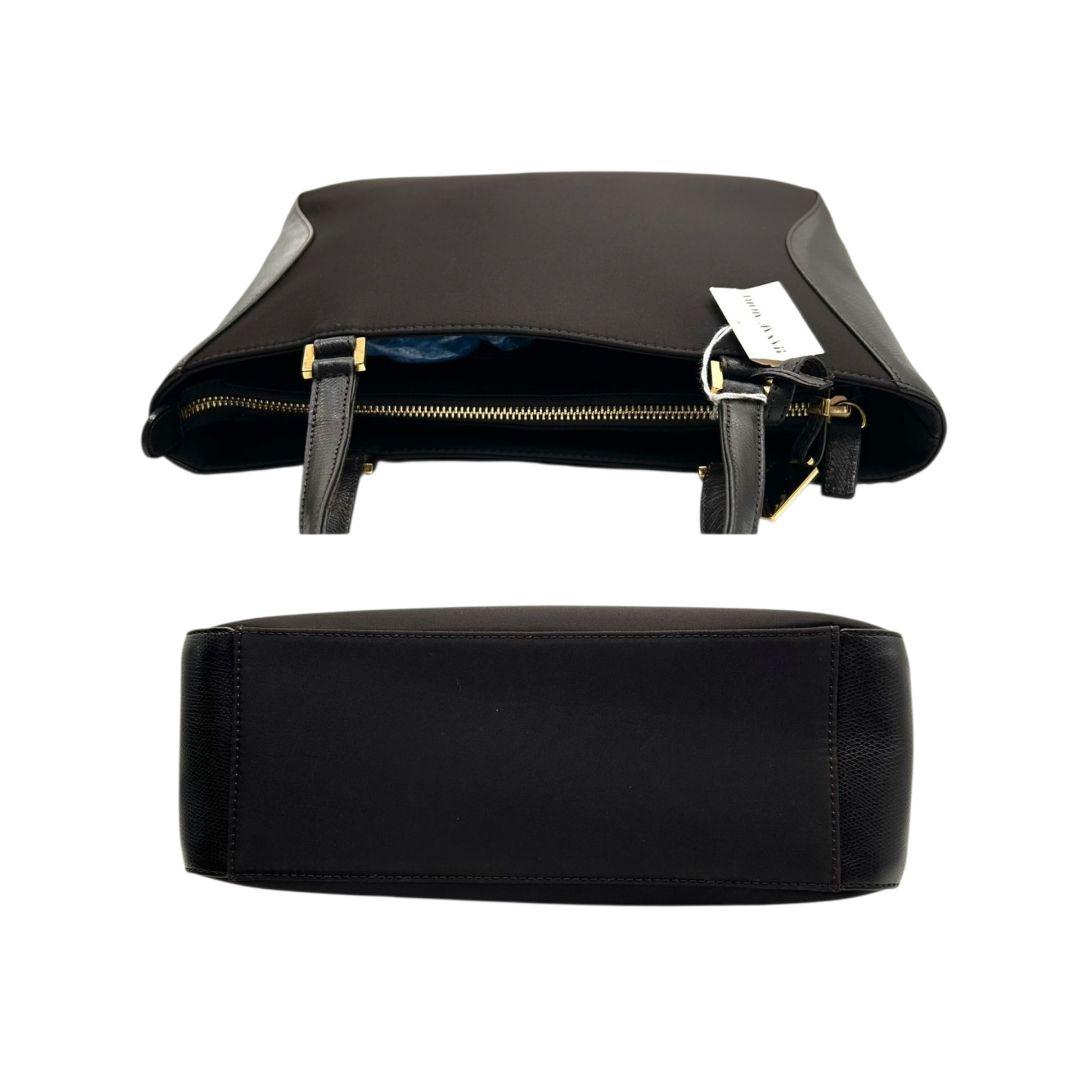 ハナエモリ ハンドバッグ 茶 ワンショルダー ナイロン レザー s16 トートバッグ ダークブラウン ゴールド金具 肩掛け可 肩かけ可 本革 HANAE MORI