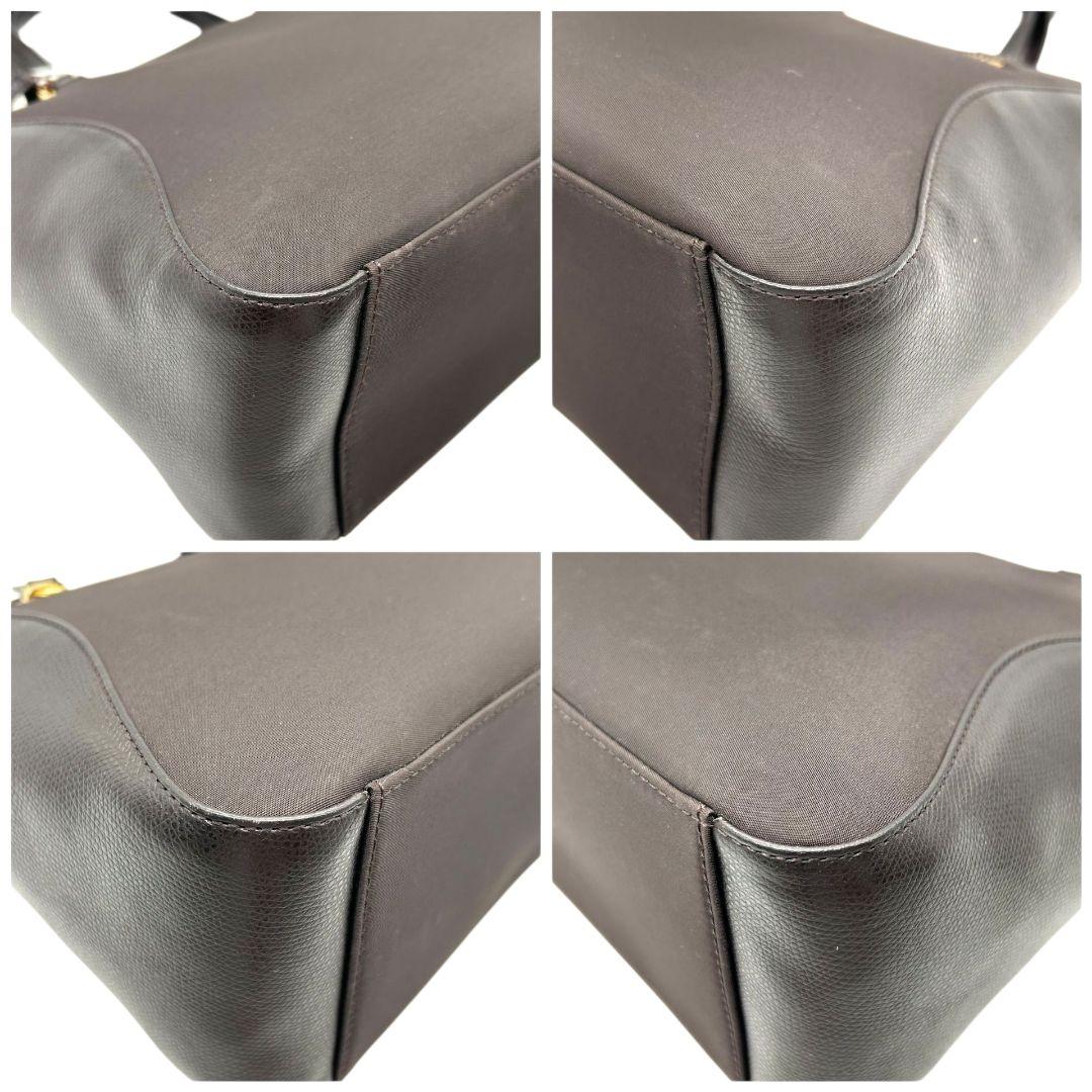 ハナエモリ ハンドバッグ 茶 ワンショルダー ナイロン レザー s16 トートバッグ ダークブラウン ゴールド金具 肩掛け可 肩かけ可 本革 HANAE MORI