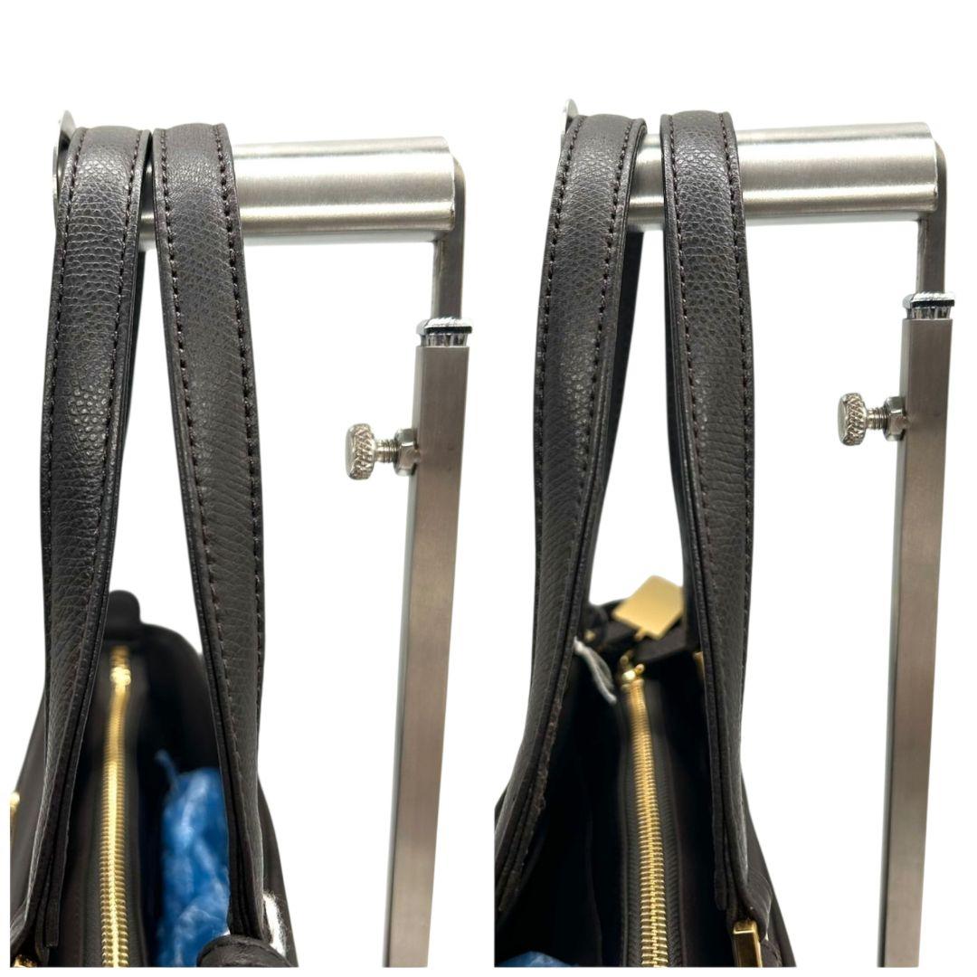 ハナエモリ ハンドバッグ 茶 ワンショルダー ナイロン レザー s16 トートバッグ ダークブラウン ゴールド金具 肩掛け可 肩かけ可 本革 HANAE MORI