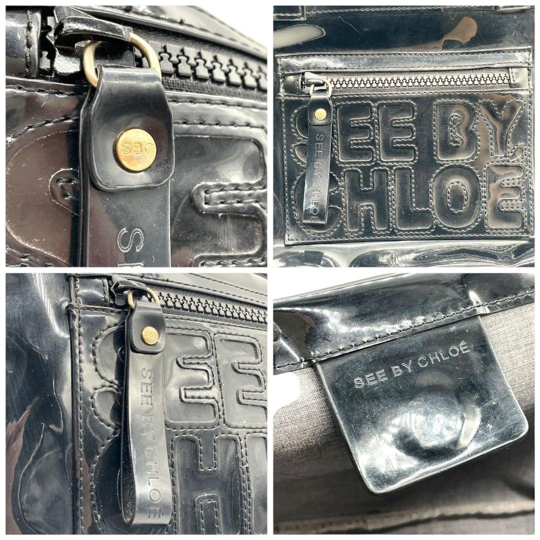 美品 シーバイクロエ トートバッグ 黒 デカロゴ シリコン SEE BY CHLOE u15 ワンショルダー ハンドバッグ ブラック ゴールド金具 肩掛け可 カジュアル モード おしゃれ