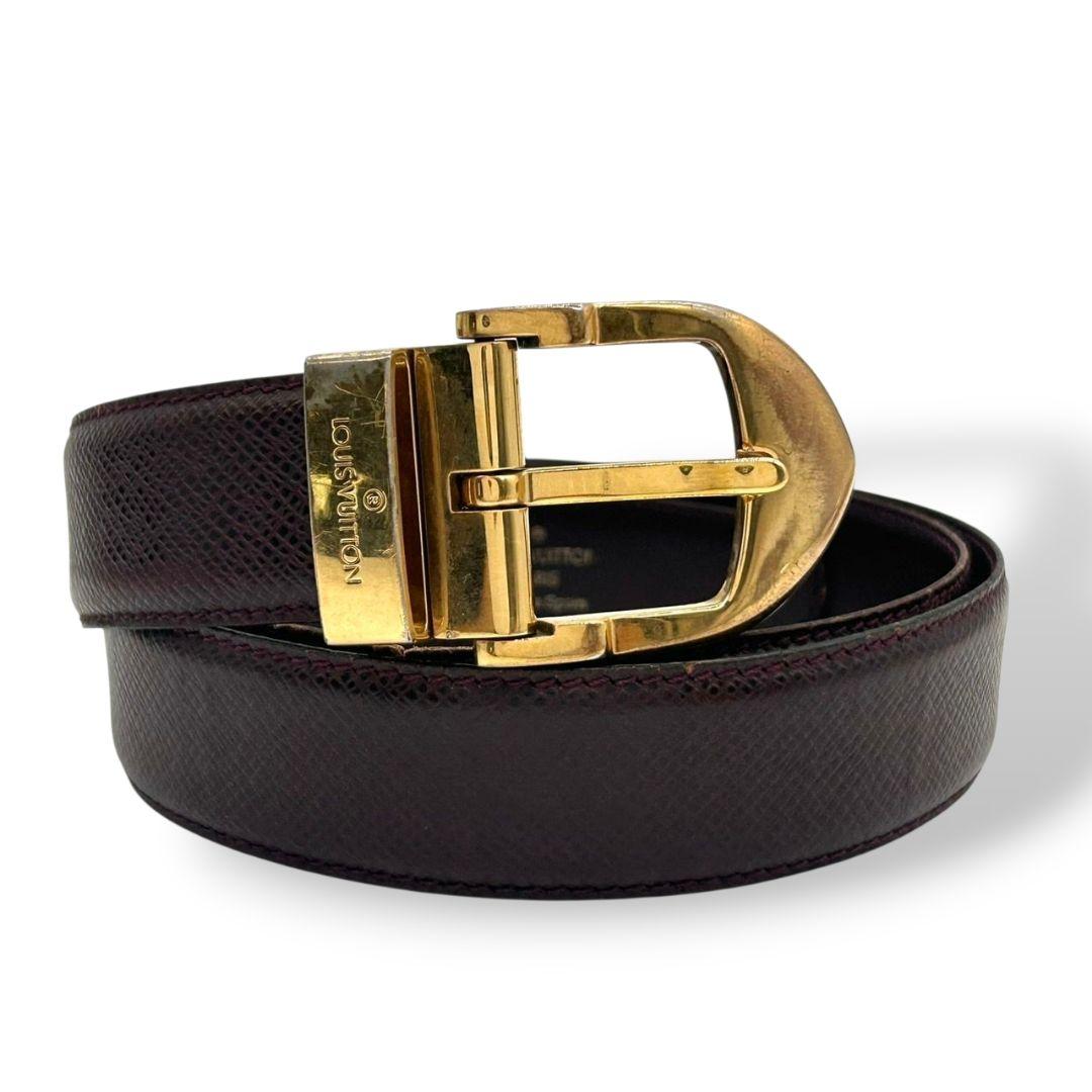 ルイヴィトン ベルト 赤 ワインレッド 黒 ブラック サンチュール クラシック タイガ PX-1 レザー 本革 ゴールド金具 ロゴ LB1000 LOUIS VUITTON