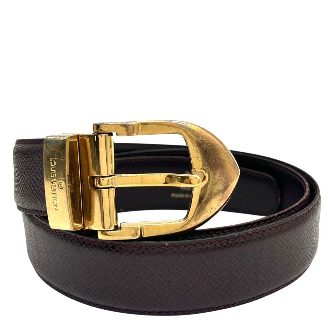 ルイヴィトン ベルト 赤 ワインレッド 黒 ブラック サンチュール クラシック タイガ PX-1 レザー 本革 ゴールド金具 ロゴ LB1000 LOUIS VUITTON