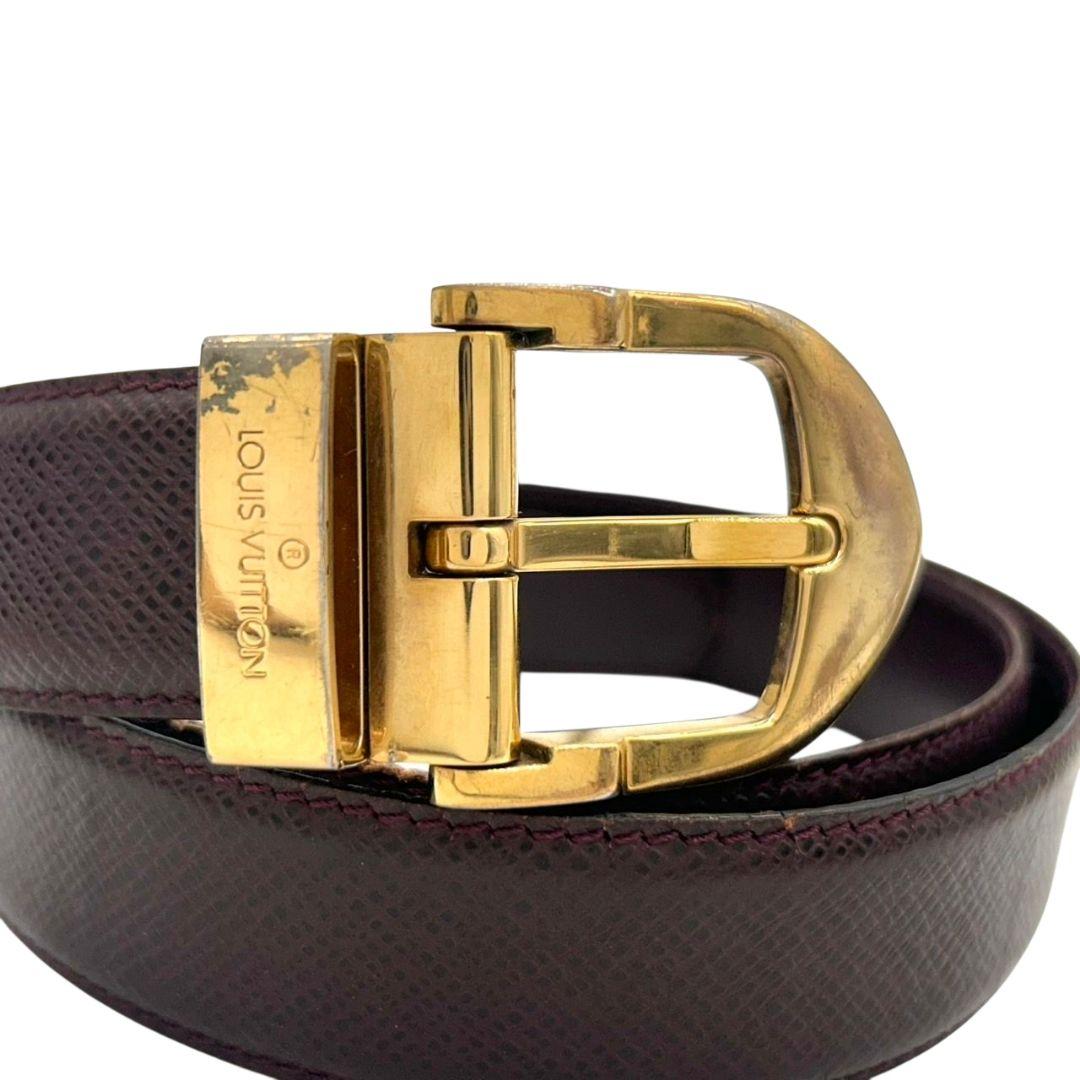 ルイヴィトン ベルト 赤 ワインレッド 黒 ブラック サンチュール クラシック タイガ PX-1 レザー 本革 ゴールド金具 ロゴ LB1000 LOUIS VUITTON