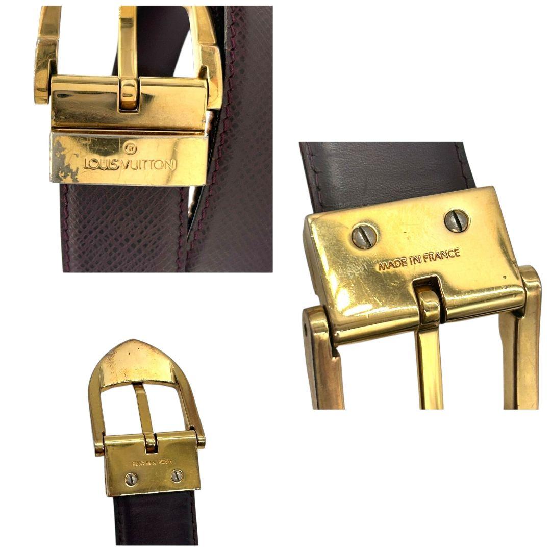 ルイヴィトン ベルト 赤 ワインレッド 黒 ブラック サンチュール クラシック タイガ PX-1 レザー 本革 ゴールド金具 ロゴ LB1000 LOUIS VUITTON