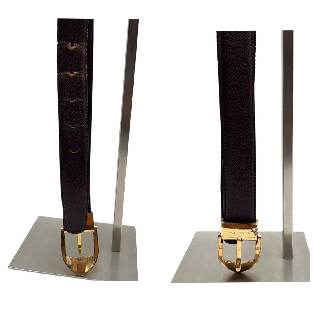 ルイヴィトン ベルト 赤 ワインレッド 黒 ブラック サンチュール クラシック タイガ PX-1 レザー 本革 ゴールド金具 ロゴ LB1000 LOUIS VUITTON