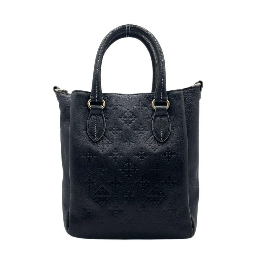 ラシット　ハンドバッグ　黒　モノグラム　型押し　2way　斜め掛け可　s94　トートバッグ　ショルダーバッグ　本革　ブラック　シルバー金具　russet