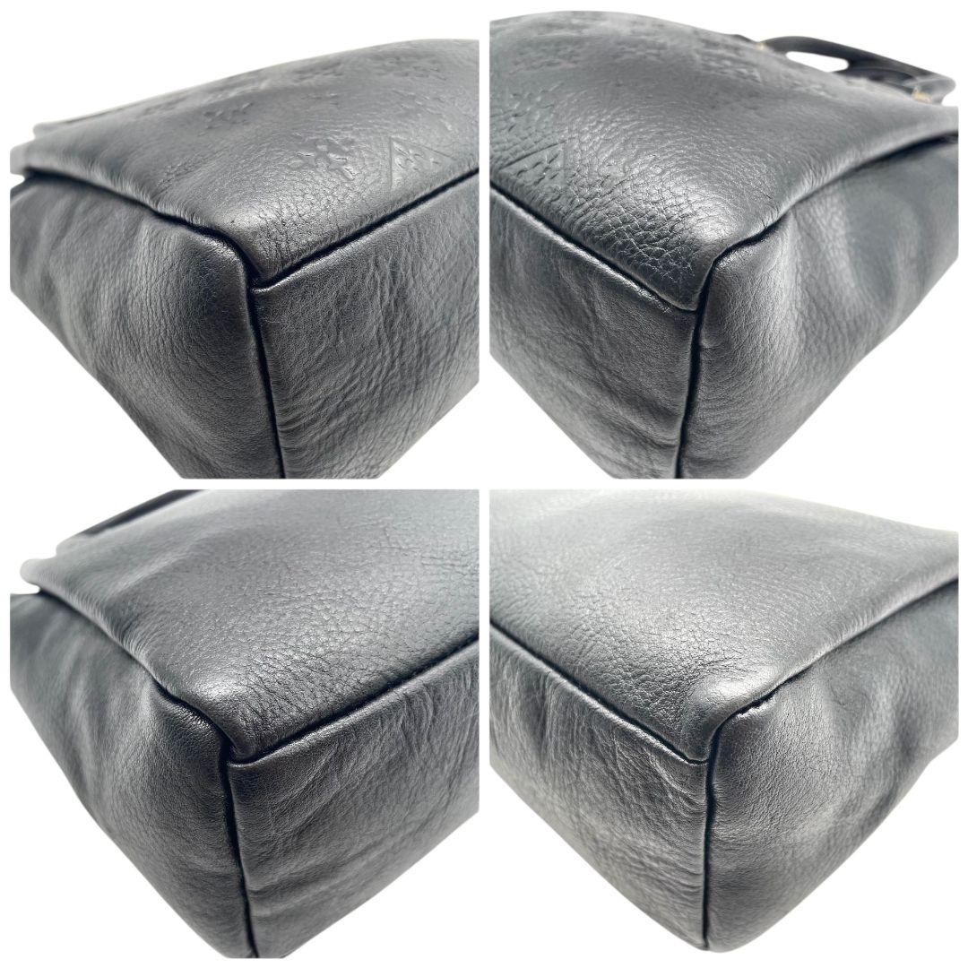 ラシット　ハンドバッグ　黒　モノグラム　型押し　2way　斜め掛け可　s94　トートバッグ　ショルダーバッグ　本革　ブラック　シルバー金具　russet