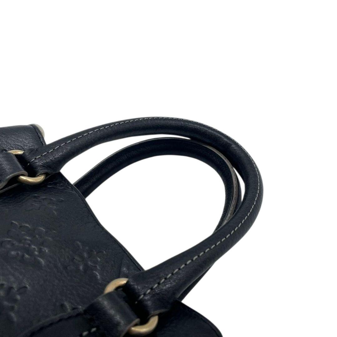 ラシット　ハンドバッグ　黒　モノグラム　型押し　2way　斜め掛け可　s94　トートバッグ　ショルダーバッグ　本革　ブラック　シルバー金具　russet