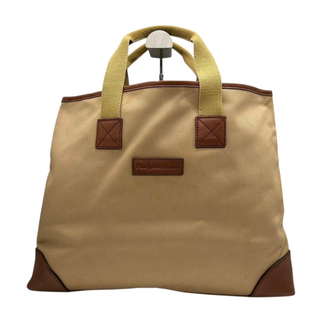 ポロラルフローレン　トートバッグ　茶　ロゴプレート　A4収納　キャンバス　T5　ハンドバッグ　レザー　本革　ブラウン　ベージュ　イエロー　Polo Ralph Lauren　オシャレ　本物保証　鑑定済　スピード発送