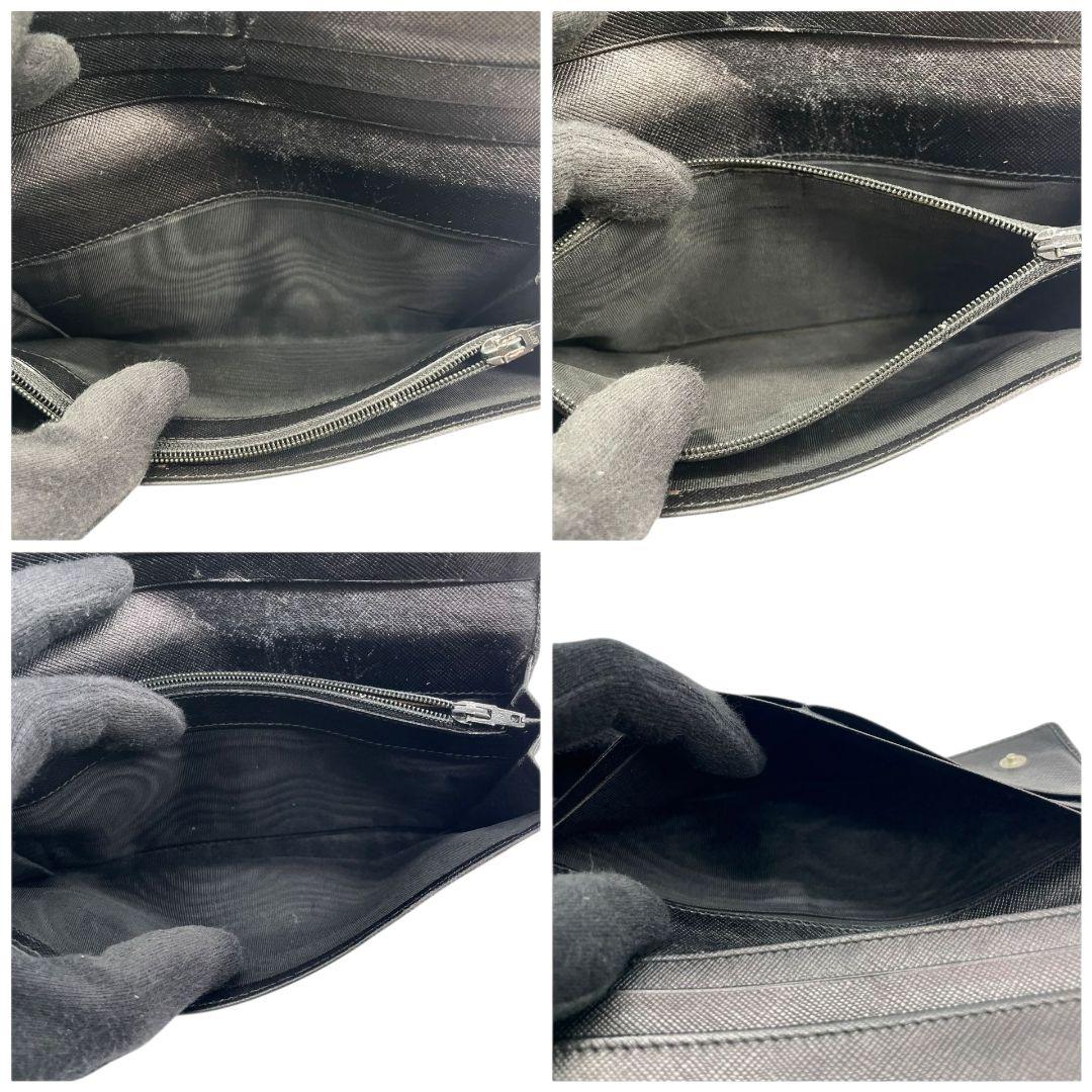 プラダ 長財布 黒 ブラック サフィアーノ レザー 本革 フラップ 三角ロゴプレート シルバー金具 ロゴ 高級感 シンプル 上品 PRADA W1