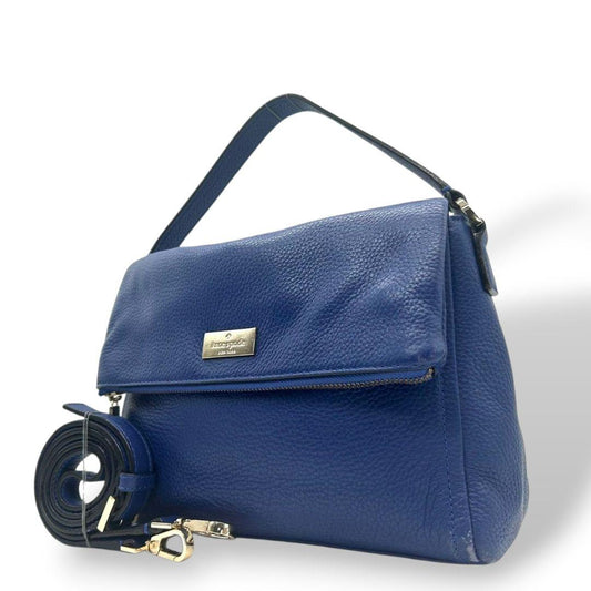 ケイトスペード kate spade ショルダーバッグ 紺 ネイビー フラップ 2way 斜め掛け可 レザー 本革 ハンドバッグ トートバッグ ロゴプレート シルバー金具 s63 レディース