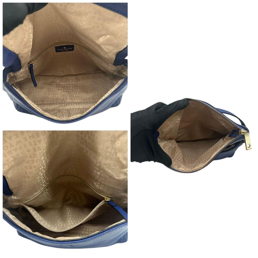 ケイトスペード kate spade ショルダーバッグ 紺 ネイビー フラップ 2way 斜め掛け可 レザー 本革 ハンドバッグ トートバッグ ロゴプレート シルバー金具 s63 レディース