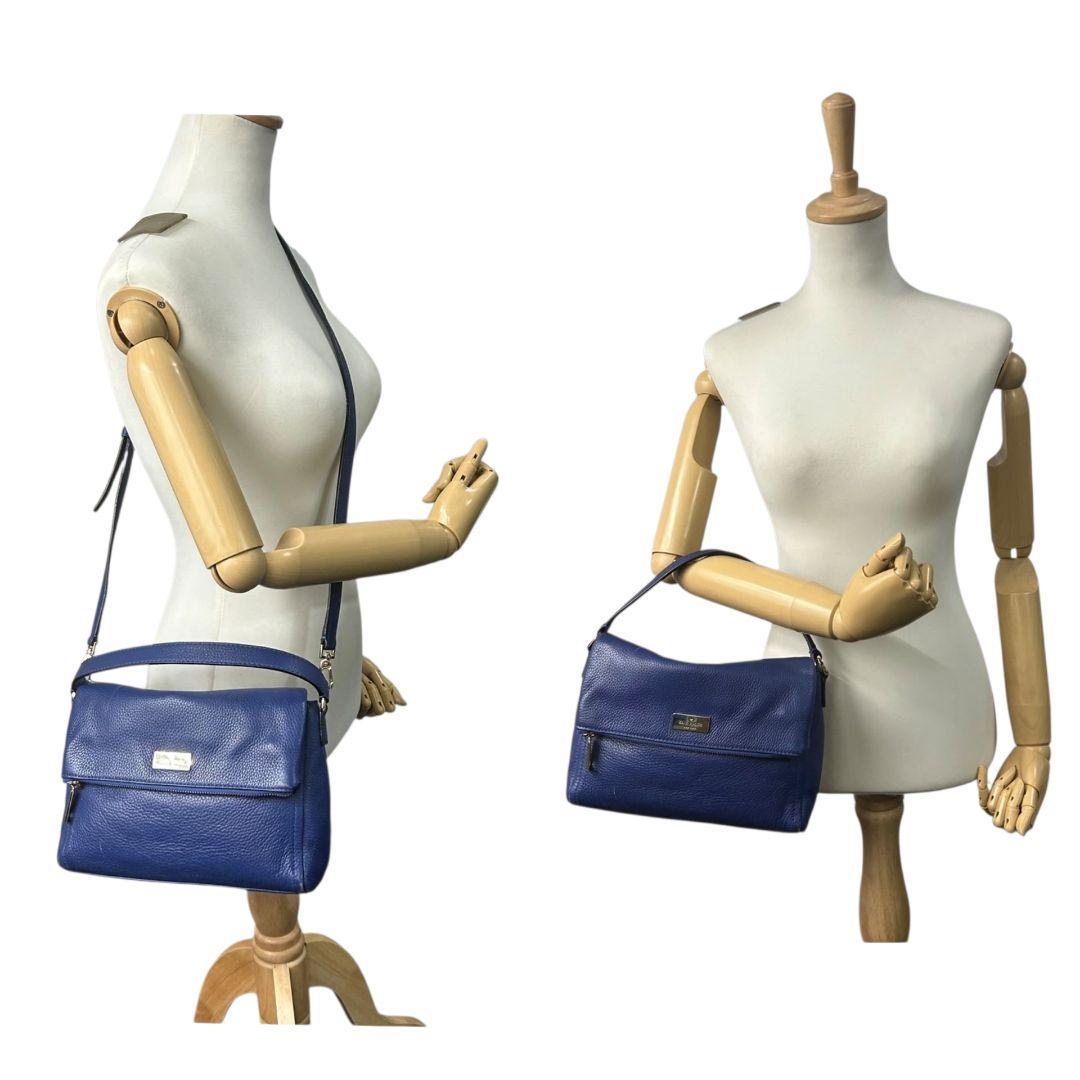 ケイトスペード kate spade ショルダーバッグ 紺 ネイビー フラップ 2way 斜め掛け可 レザー 本革 ハンドバッグ トートバッグ ロゴプレート シルバー金具 s63 レディース