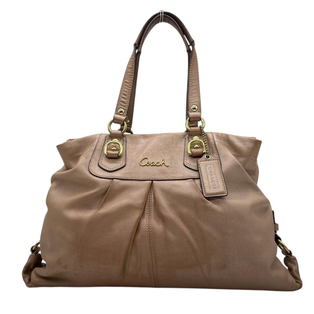 コーチ トートバッグ ベージュ ギャザー レザー 本革 2way ハンドバッグ ショルダーバッグ 斜め掛け可 ワンショルダー ゴールド金具 ロゴタグ チャーム付き COACH F15512