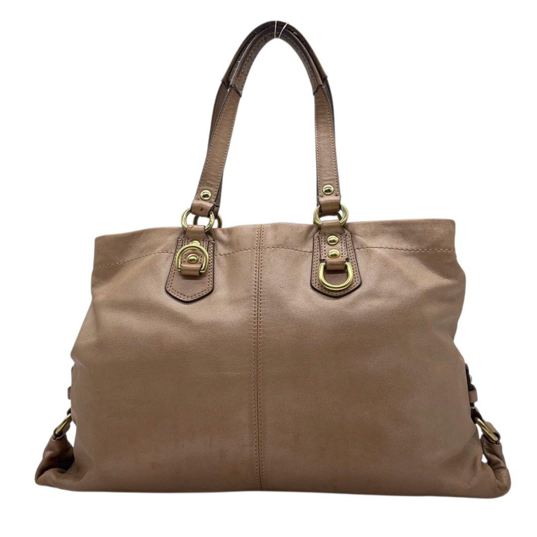 コーチ トートバッグ ベージュ ギャザー レザー 本革 2way ハンドバッグ ショルダーバッグ 斜め掛け可 ワンショルダー ゴールド金具 ロゴタグ チャーム付き COACH F15512