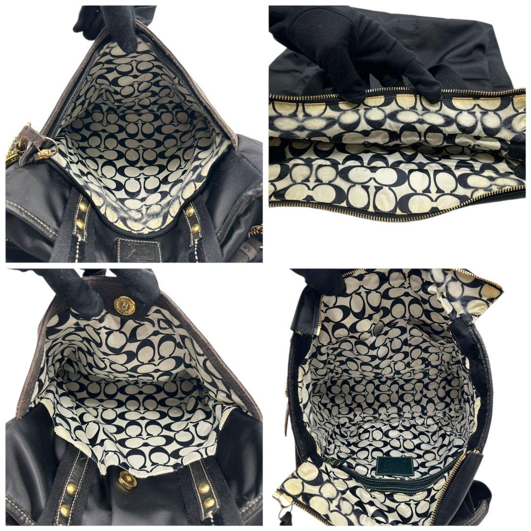 コーチ トートバッグ 黒 ワンショルダー チャーム付き ナイロン A4収納 s23 ハンドバッグ 肩掛け可 レザー 本革 ブラック COACH 10101