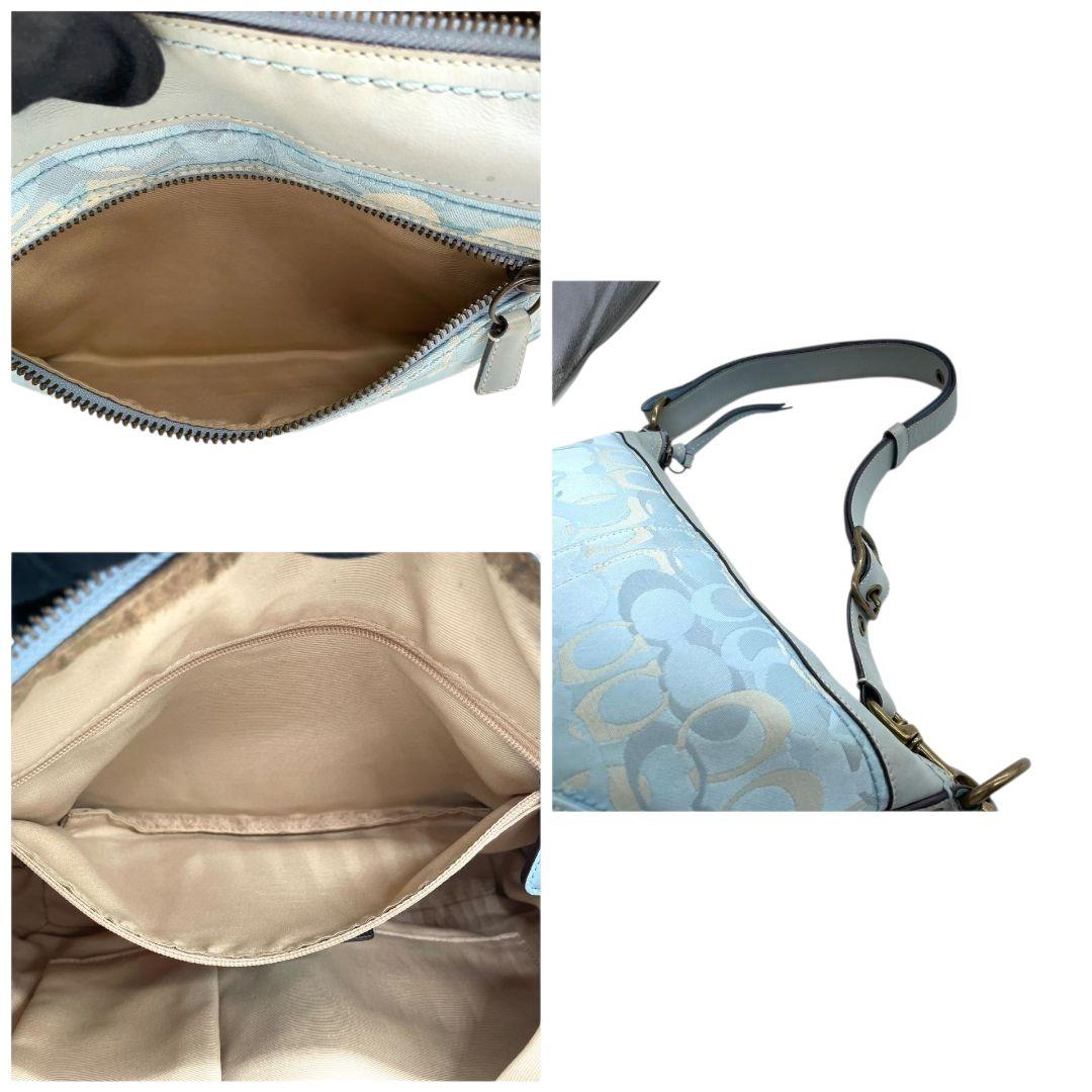 コーチ ハンドバッグ 水色 シグネチャー ホーボー ワンショルダー トートバッグ キャンバス レザー 本革 ゴールド金具 ブルー 上品カラー COACH 10379 T7 オシャレ