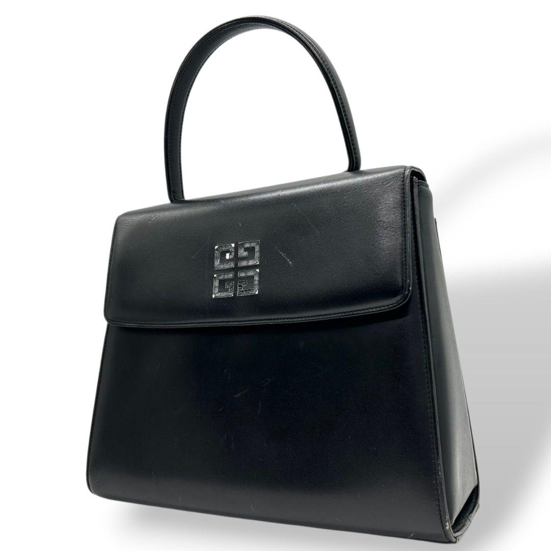 ジバンシィ GIVENCHY ハンドバッグ トートバッグ 黒 ブラック レザー 本革 4Gロゴ フラップ ロゴプレート 自立可 シルバー金具 レディース