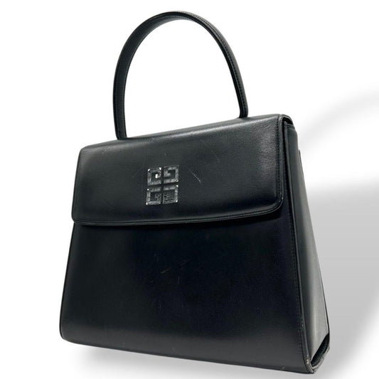 ジバンシィ GIVENCHY ハンドバッグ トートバッグ 黒 ブラック レザー 本革 4Gロゴ フラップ ロゴプレート 自立可 シルバー金具 レディース
