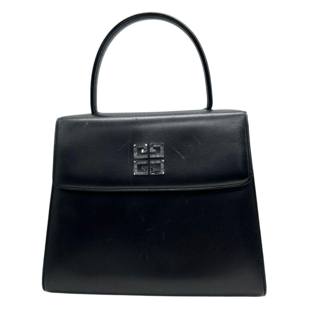 ジバンシィ GIVENCHY ハンドバッグ トートバッグ 黒 ブラック レザー 本革 4Gロゴ フラップ ロゴプレート 自立可 シルバー金具 レディース