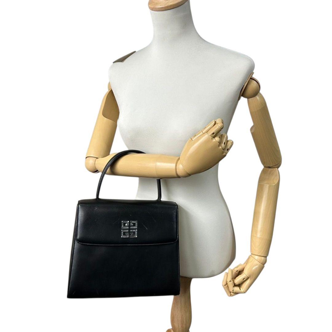 ジバンシィ GIVENCHY ハンドバッグ トートバッグ 黒 ブラック レザー 本革 4Gロゴ フラップ ロゴプレート 自立可 シルバー金具 レディース