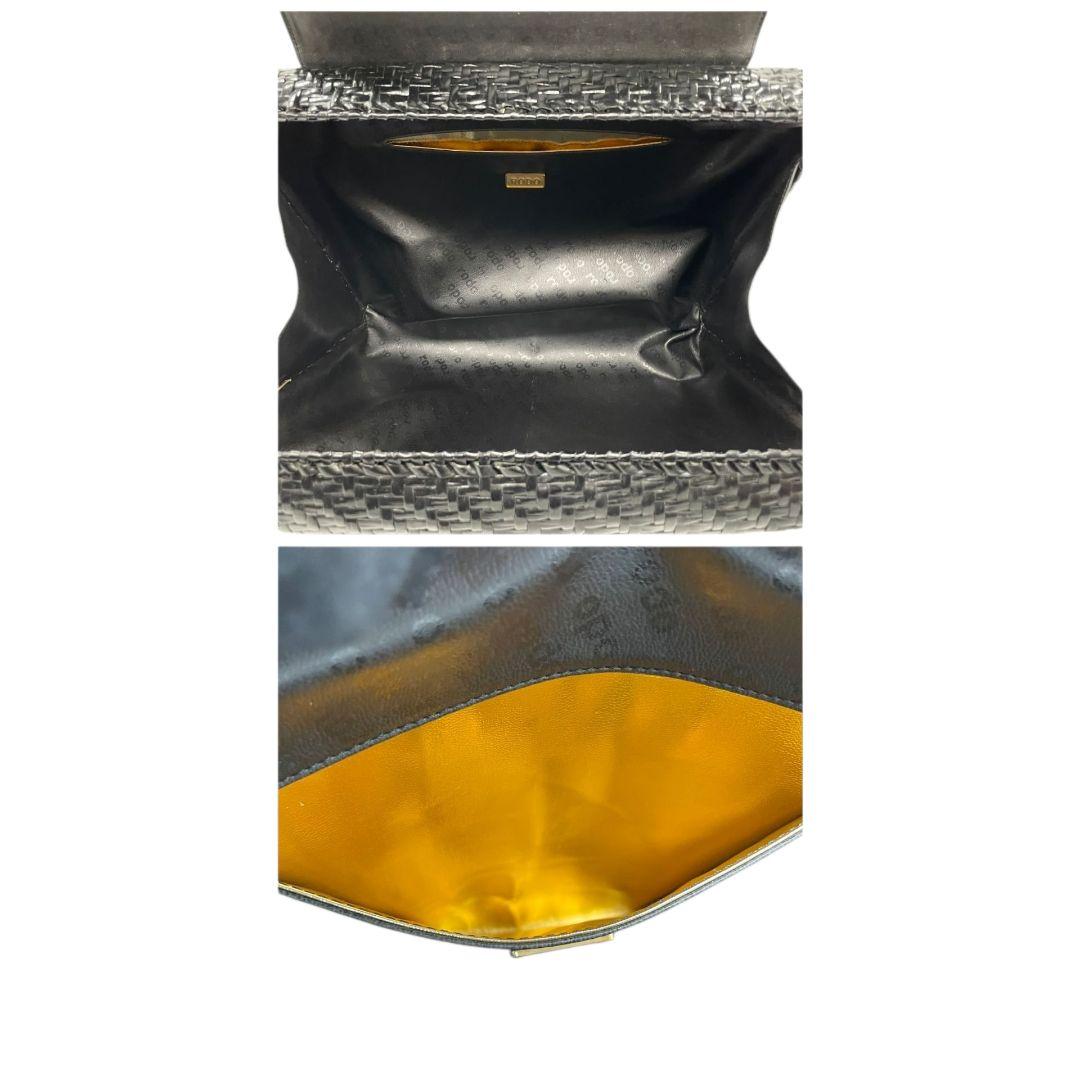 ロド ハンドバッグ 黒 白 編み込み カゴバッグ バイカラー トートバッグ レザー 本革 自立可 ゴールド金具 ロゴプレート RODO