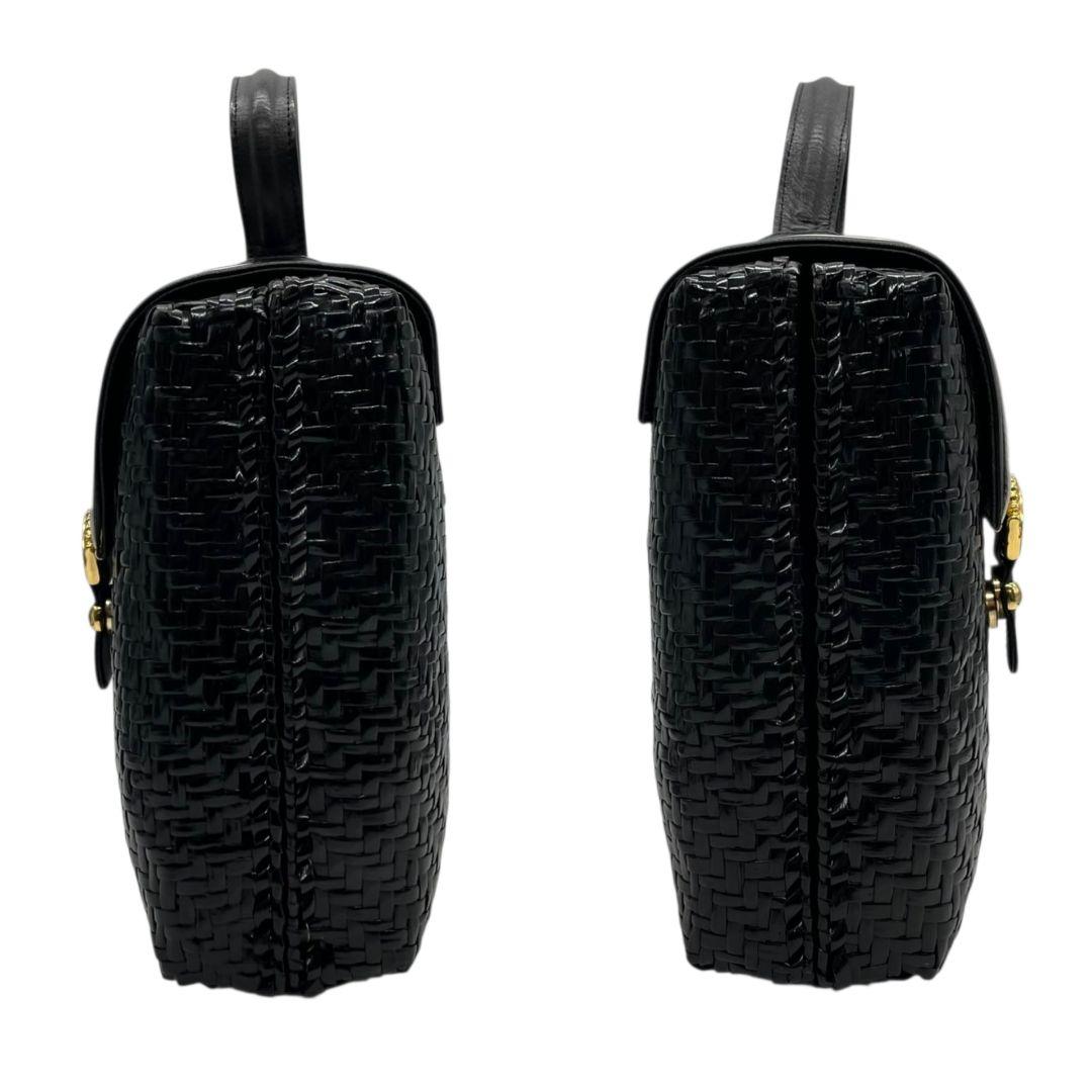 ロド ハンドバッグ 黒 白 編み込み カゴバッグ バイカラー トートバッグ レザー 本革 自立可 ゴールド金具 ロゴプレート RODO