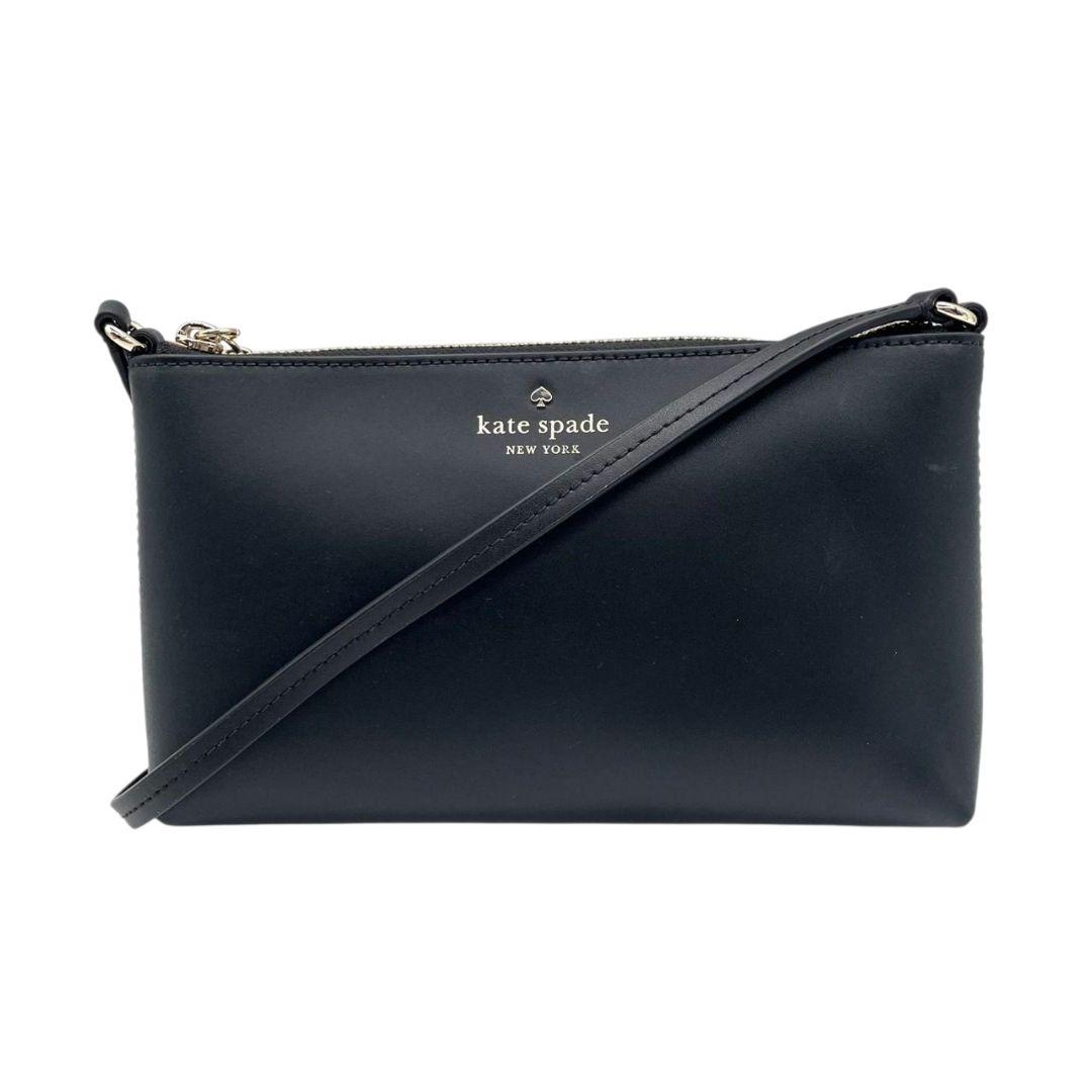 ケイトスペード　ショルダーバッグ　黒　ロゴ　レザー　斜め掛け可　u17　本革　ブラック　ゴールド金具　kate spade
