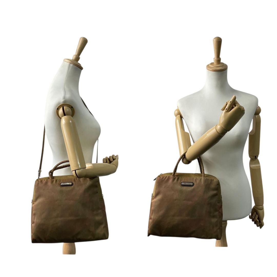 エトロ ハンドバッグ 緑 ペイズリー柄 2way 斜め掛け可 トートバッグ ショルダーバッグ ナイロン レザー 本革 ロゴプレート シルバー金具 グリーン ブラウン