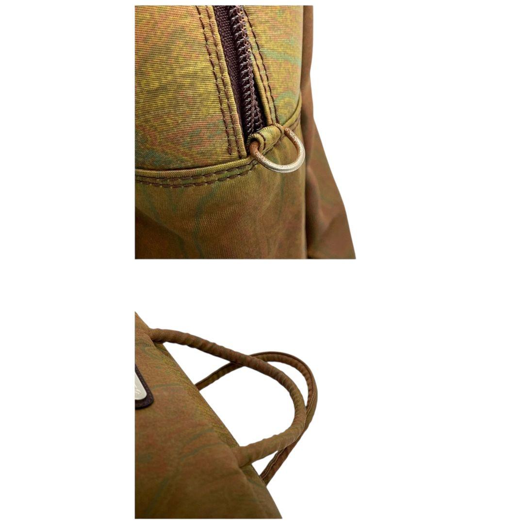 エトロ ハンドバッグ 緑 ペイズリー柄 2way 斜め掛け可 トートバッグ ショルダーバッグ ナイロン レザー 本革 ロゴプレート シルバー金具 グリーン ブラウン