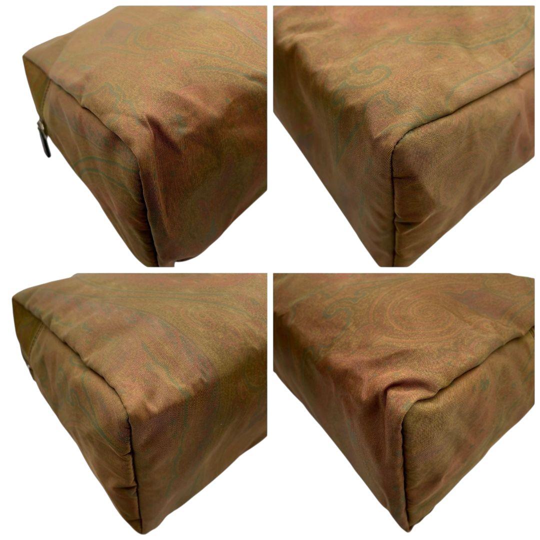 エトロ ハンドバッグ 緑 ペイズリー柄 2way 斜め掛け可 トートバッグ ショルダーバッグ ナイロン レザー 本革 ロゴプレート シルバー金具 グリーン ブラウン