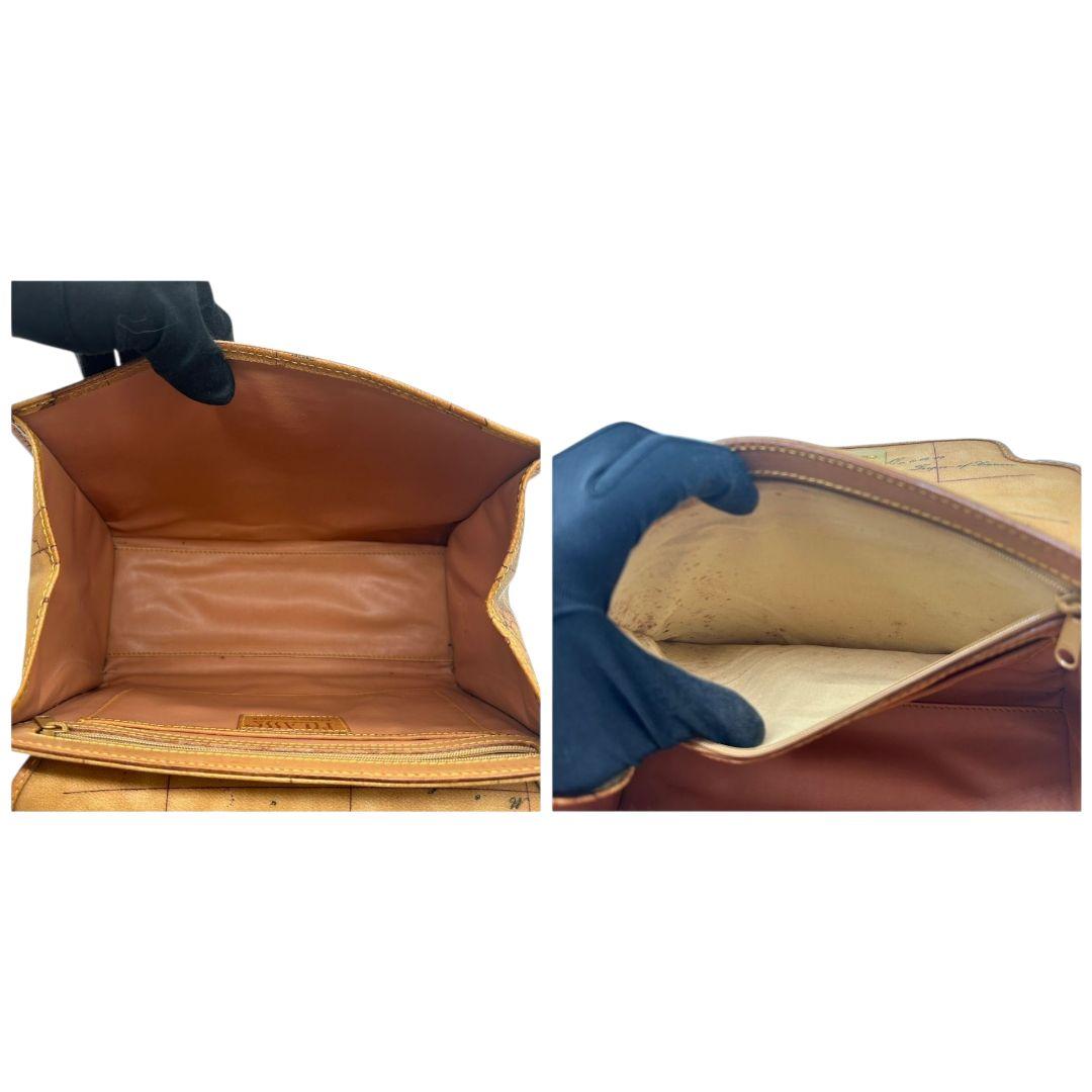 プリマクラッセ ハンドバッグ 茶 ブラウン 地図柄 世界地図 フラップ 2way トートバッグ ショルダーバッグ 斜め掛け可 PVC ゴールド金具 s50 PRIMA CLASSE