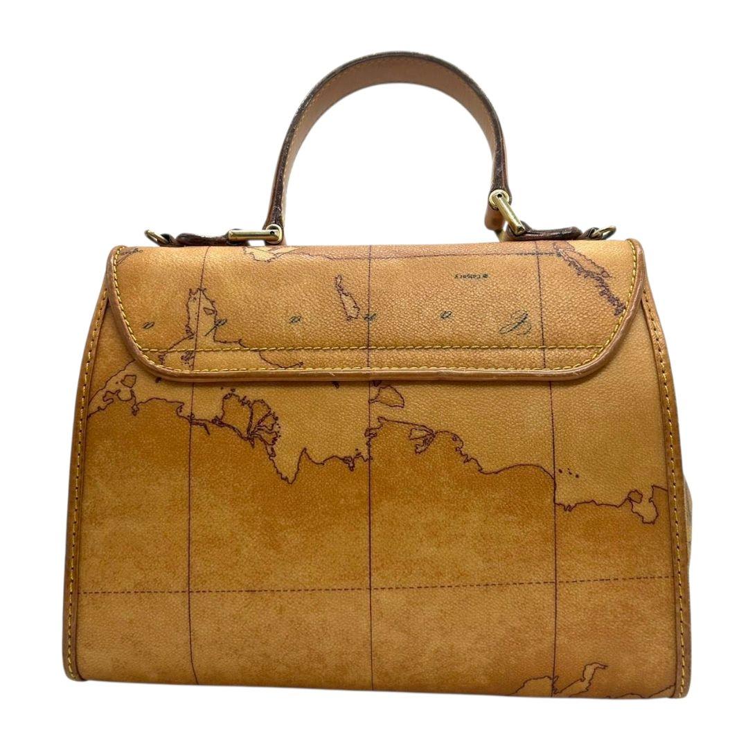 プリマクラッセ ハンドバッグ 茶 ブラウン 地図柄 世界地図 フラップ 2way トートバッグ ショルダーバッグ 斜め掛け可 PVC ゴールド金具 s50 PRIMA CLASSE