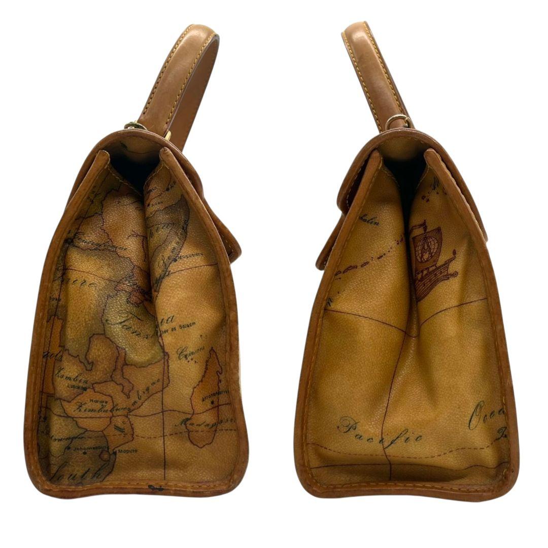 プリマクラッセ ハンドバッグ 茶 ブラウン 地図柄 世界地図 フラップ 2way トートバッグ ショルダーバッグ 斜め掛け可 PVC ゴールド金具 s50 PRIMA CLASSE