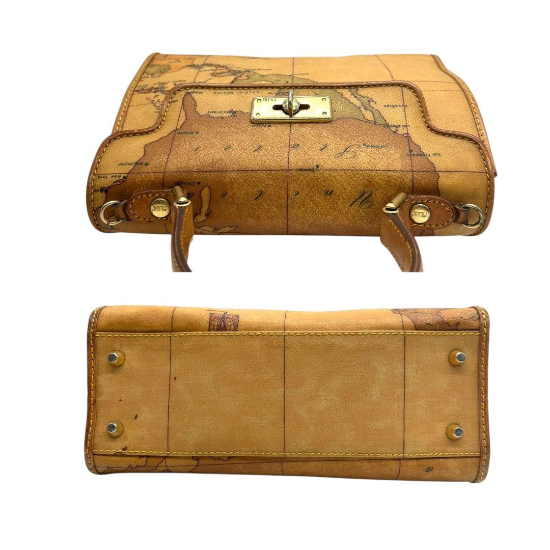プリマクラッセ ハンドバッグ 茶 ブラウン 地図柄 世界地図 フラップ 2way トートバッグ ショルダーバッグ 斜め掛け可 PVC ゴールド金具 s50 PRIMA CLASSE