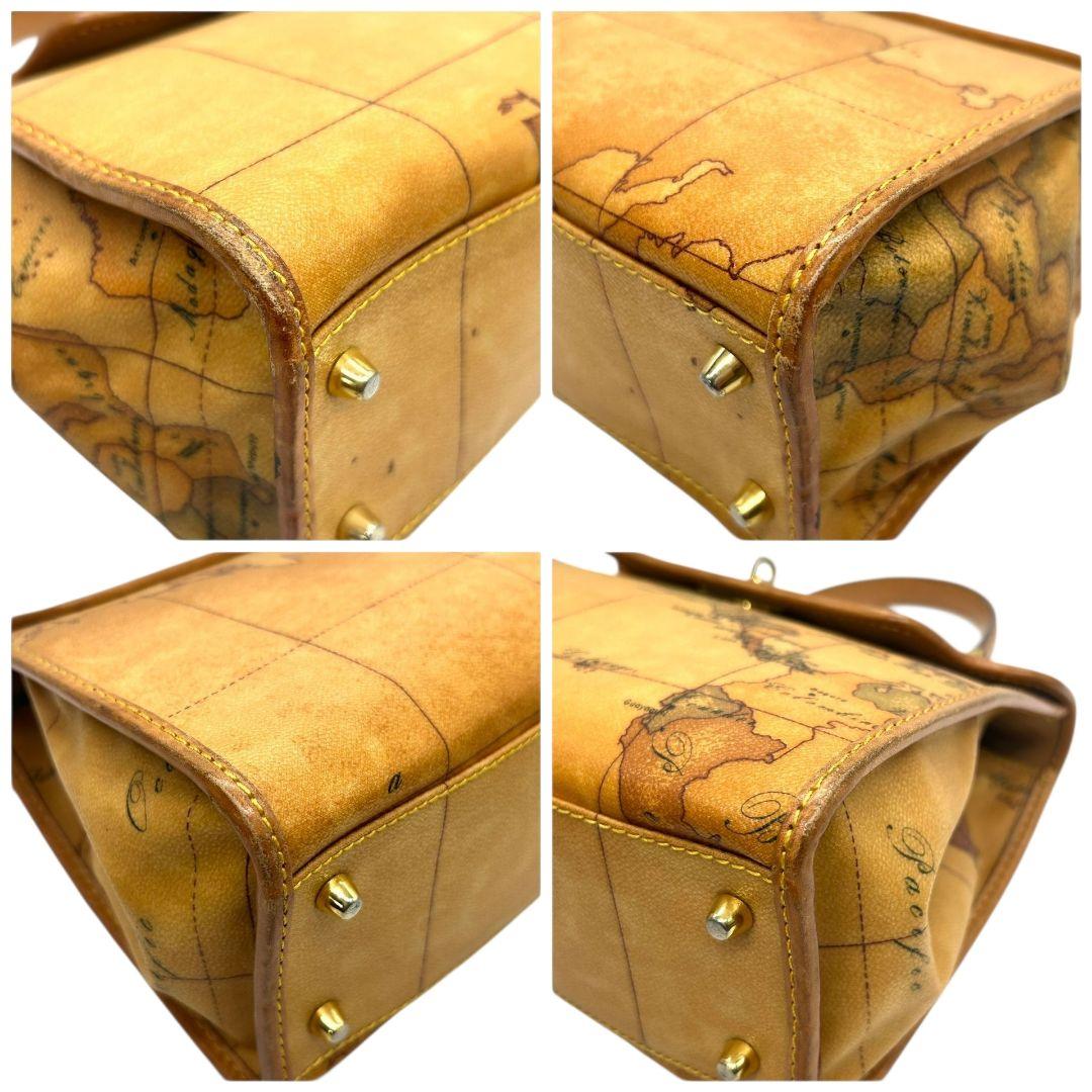 プリマクラッセ ハンドバッグ 茶 ブラウン 地図柄 世界地図 フラップ 2way トートバッグ ショルダーバッグ 斜め掛け可 PVC ゴールド金具 s50 PRIMA CLASSE