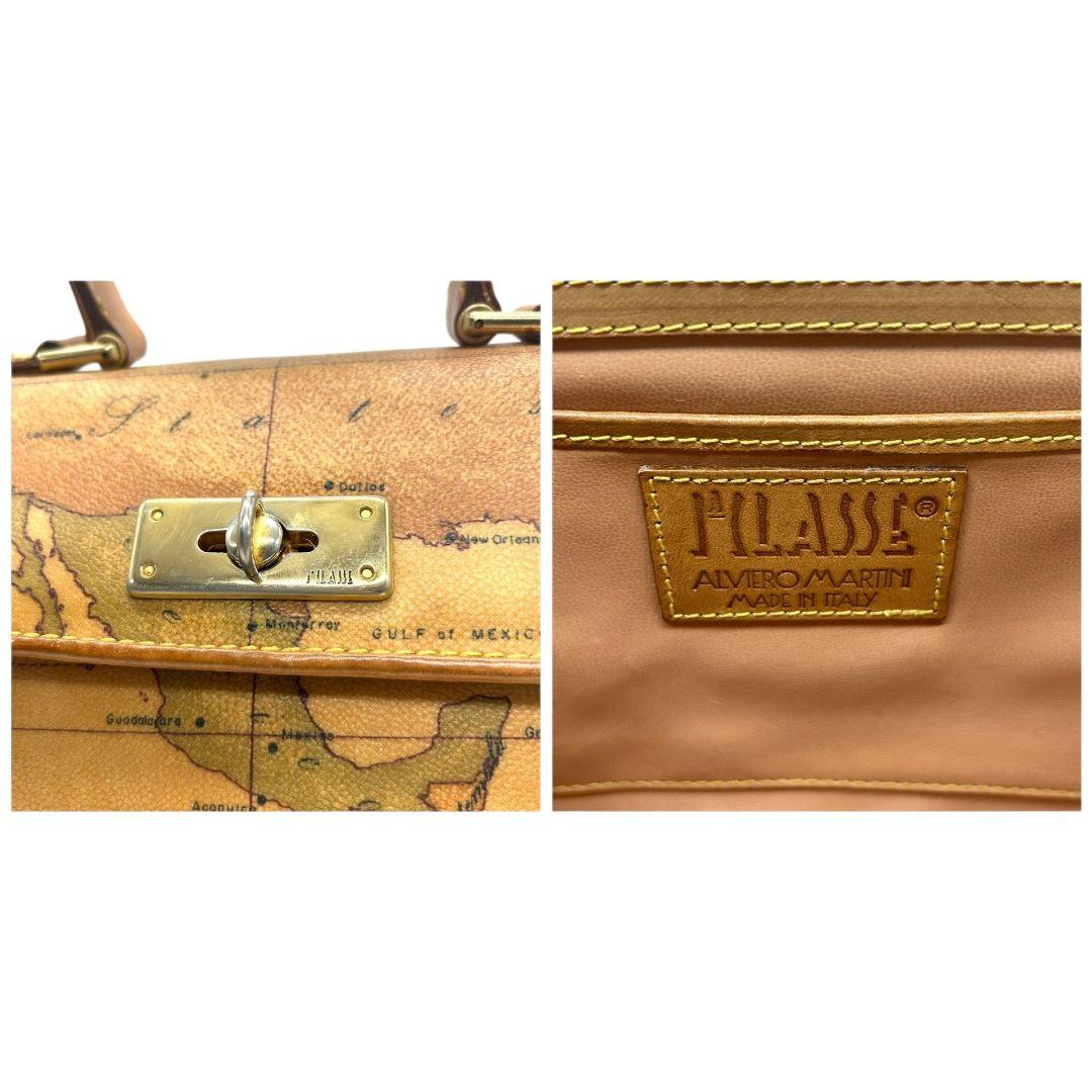 プリマクラッセ ハンドバッグ 茶 ブラウン 地図柄 世界地図 フラップ 2way トートバッグ ショルダーバッグ 斜め掛け可 PVC ゴールド金具 s50 PRIMA CLASSE