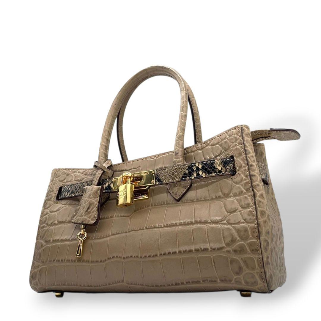 極美品　ココセリュックスゴールド　ハンドバッグ　ベージュ　型押しレザー　2way　トートバッグ　ショルダーバッグ　斜め掛け可　南京錠付き　本革　鍵付き　ロゴプレート　ゴールド金具