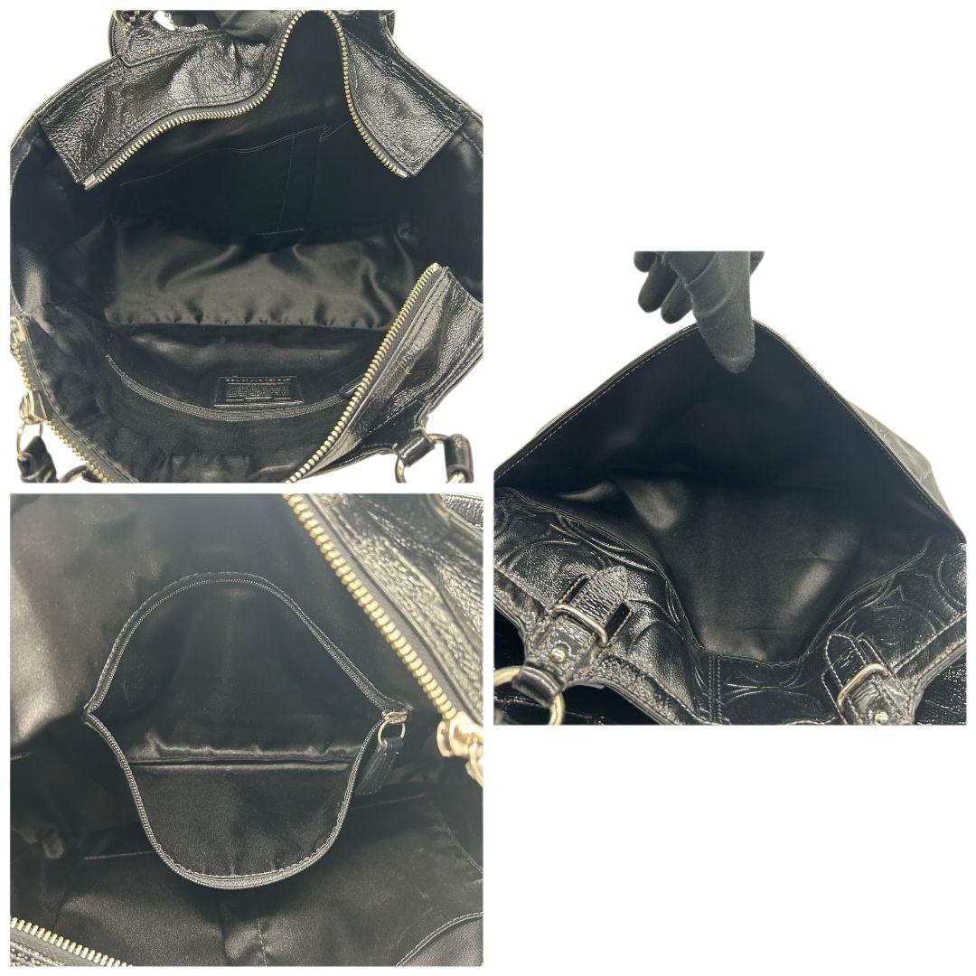 コーチ トートバッグ 黒 シグネチャー ワンショルダー エナメル レザー ハンドバッグ A4収納 肩掛け可 肩かけ可 ロゴプレート ロゴタグ チャーム付き シルバー金具 F19462 ブラック COACH s30